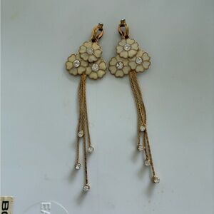 Elegant Gold and Cream Floral Earrings